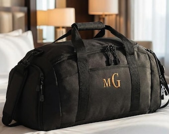 Personalized Duffle Bag Embroidered Name Custom Letters Monogram Gift Weekend Getaway Travel Duffel Adjustable Strap Sports Equipment Gym