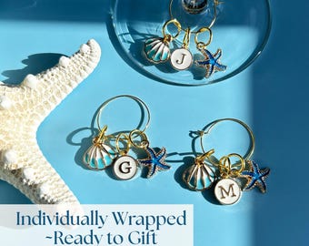 Last Toast on the Coast Bach Favors Nantucket Bachelorette Wine Charms Starfish Shell Initial Drink Tag Girls Trip Coastal Theme Party Gift