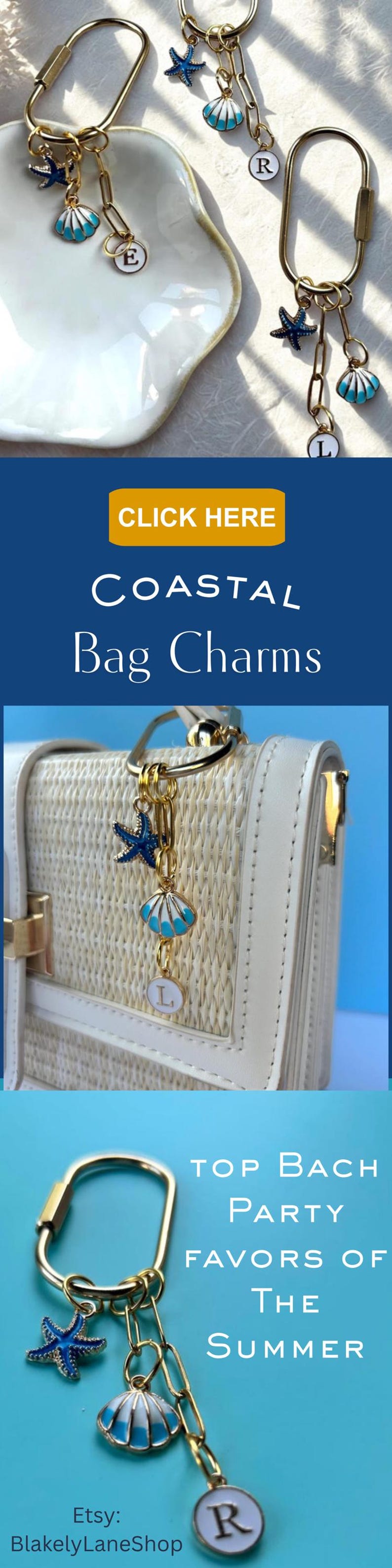 Blue Coastal Tote Charm Last Toast On The Coast Bachelorette Party Favor Trendy Beach Bag Charm Preppy Coastal Charm Shell Purse Accessory image 10