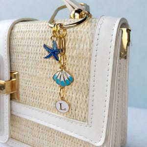 Personalized Initial Bag Charm: Coastal Shell Starfish Purse Accessory