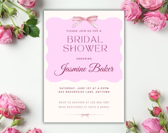 Pink Bow Bridal Shower Invitation Digital Wedding Shower Invite Editable Template Coquette Bride to Be Shower Invite Sweet 16 Party Invite