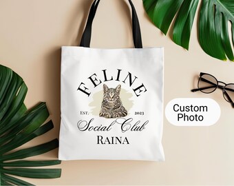 Custom Social Club Tote Bag for Cat Lovers Gift for Cat Mom Custom Pet Tote Shopping Bag Cat Travel Bag Cat Tote Bag Personalized Animal Bag