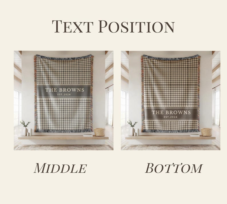 May include: Two woven blankets featuring a brown and white houndstooth pattern with fringed edges. Each blanket displays a horizontal band containing the text THE BROWNS and EST.2024, positioned in the middle on one and at the bottom on the other.