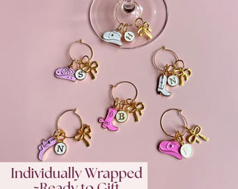 Personalized Initial Wine Charms Nashville Bach Party Favors Western Theme Party Gifts Cowgirl Bach Drink Markers Western Girls Trip Gift