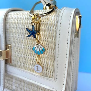 Personalized Initial Bag Charm: Coastal Shell Starfish Purse Accessory