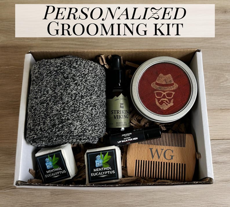 A white box with men’s grooming products inside