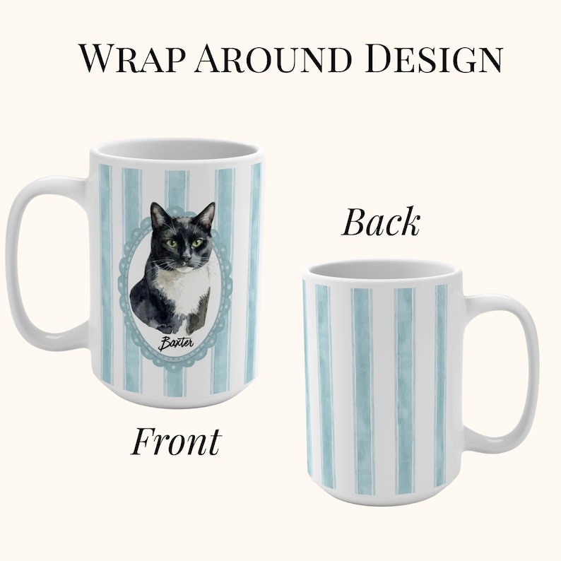 Custom Cat Mug Pet Portrait Ceramic Cup Coffee Cat Mom Gift New Pet Owner Present Custom Dog Mug Vintage Style Personalized Pet Face Name image 7