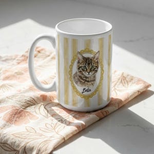 Vintage Style Pet Mug Custom Animal Portrait Ceramic Coffee Cup Personalized Cat Illustration Dog Drawing Keepsake Colorful Frame Design Special Gift Idea Pet Owner Present Dishwasher Safe Cup Microwave Friendly Drinkware Morning Coffee
