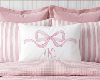 Custom Name Pillow Personalized Baby Pillow Pink Bow Decor Nursery Pillow Girl Gift Teen Room Decor Preppy Bow Decor Monogram Pillow Bow
