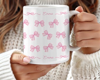 Personalized Bow Mug Custom Gift for Her Feminine Birthday Mother&#39;s Day Coquette Coffee Mug Decorative Ceramic Cup Mom Grandma Gift For Teen