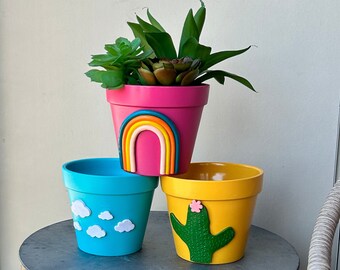 Colorful planter pots rainbow boho home decor indoor planters with drainage outdoor planters for balcony decor cute planters for plant lover