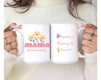 Mug maman personnalisé cadeau fête des mères pour maman Mug fleur de naissance personnalisé amateur de café Mug date de naissance personnalisé cadeau pour elle cadeau maman personnalisé