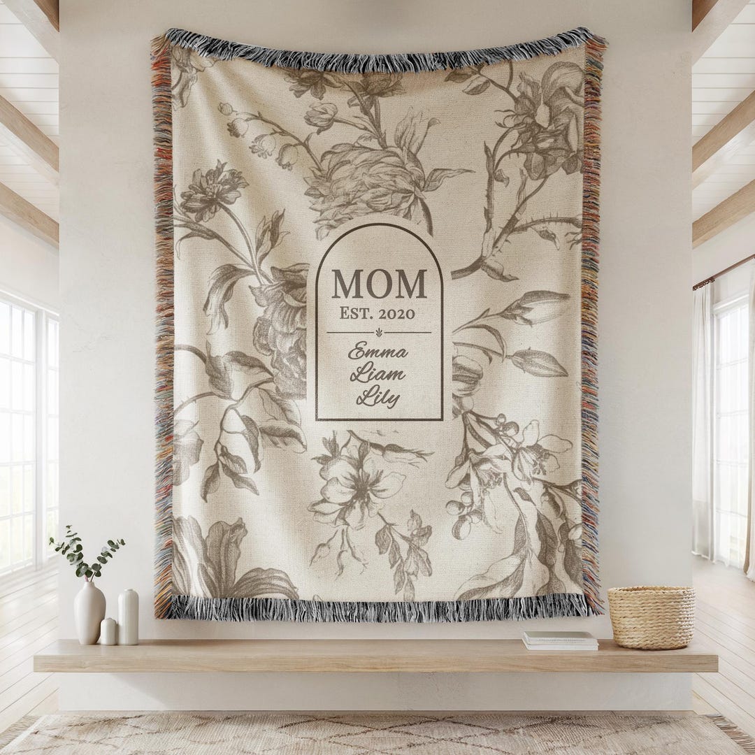 Personalized Mom Blanket Custom Name Date Throw Gift for Mama Toile ...
