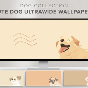 Fondo de pantalla ultraancho, fondo de pantalla de perro lindo, fondo de pantalla de afirmación, fondo de escritorio minimalista, estética beige, fondo de pantalla ultraancho kawaii