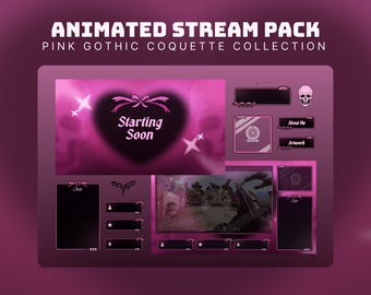 pink gothic stream pack animated coquette twitch overlay cybergoth twitch stream for valentines pink twitch background heart stream screens