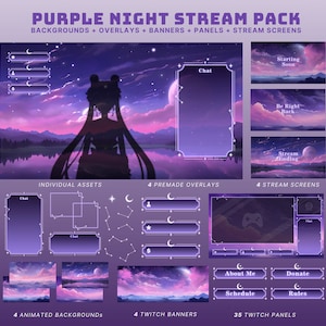 purple stream pack animated vtuber background purple twitch overlay witch twitch stream purple twitch banner purple vtuber witch overlay