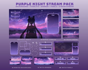 paquete de transmisión púrpura fondo animado de vtuber superposición de contracción púrpura transmisión de contracción de bruja banner de contracción púrpura superposición de bruja de vtuber púrpura