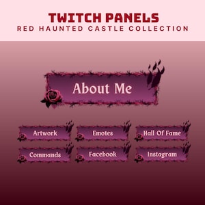 Panel de Twitch rosa, panel de transmisión gótico, superposición de vampiros, paneles rojos de Twitch, superposición de rosas, paneles de transmisión rojos de Vtuber, recurso de Vtuber de Halloween rosa