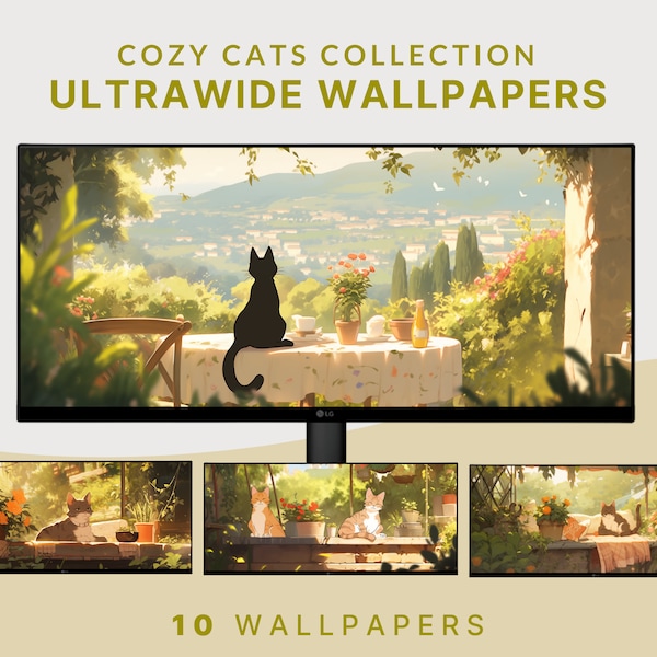 cute cat ultrawide wallpaper cozy cat wallpaper cottagecore aesthetic ultrawide wallpaper ghibli cat wallpaper kawaii cat desktop background