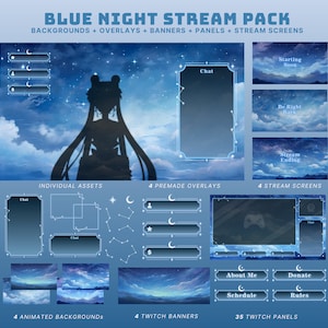 cozy twitch overlay blue stream package clouds twitch overlay animated vtuber background blue twitch banner sky overlay blue twitch stream