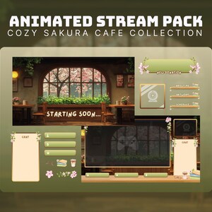 cafe stream package lofi twitch overlay cozy stream overlay animated cafe vtuber background sakura twitch stream spring twitch pack cozy