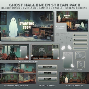 ghost stream pack halloween twitch overlay ghost vtuber background halloween twitch banner cozy stream pack spooky stream overlay vtuber