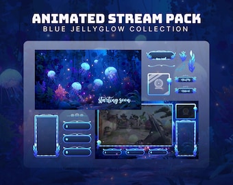jellyfish stream pack blue twitch overlay animated underwater twitch package glowing twitch stinger cute stream screens water twitch pack