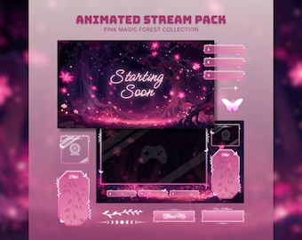 Pink Enchanted Forest Stream Package Fairycore Twitch Overlay Animated Vtuber Background Cozy Cute Stream Pack pink witch twitch package