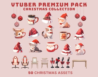 zasoby świąteczne vtuber mikrofon vtuber czapka vtuber kot vtuber krzesło vtuber stół vtuber dekoracje świąteczne vtuber png zasoby świąteczne tuber twitch