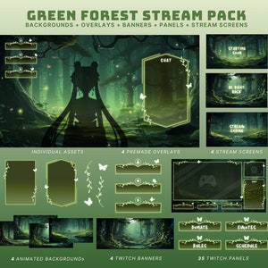 cozy twitch overlay animated vtuber background cottagecore twitch overlay green twitch banner cozy stream package fairy stream screens cozy