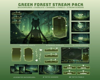 cozy twitch overlay animated vtuber background cottagecore twitch overlay green twitch banner cozy stream package fairy stream screens cozy