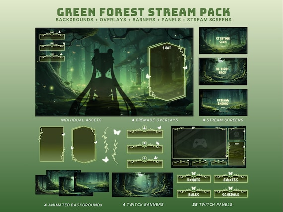 cozy twitch overlay animated vtuber background cottagecore twitch overlay green twitch banner cozy stream package fairy stream screens cozy