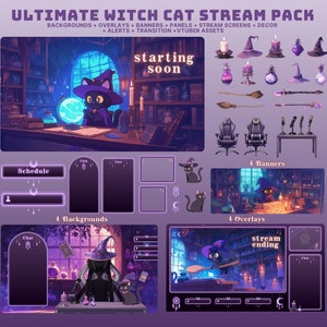 heks kat twitch overlay kat stream pack halloween twitch vtuber achtergrond heks activa paarse twitch banner halloween overlay paarse twitch