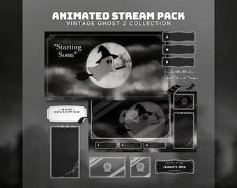 Superposición de fantasmas para Twitch, paquete de transmisión retro de Halloween, aguijón vintage animado para streamers y vtubers, pantallas de transmisión retro para Twitch.