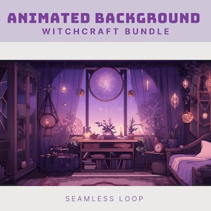 witch room animated background vtuber animated background purple twitch stream purple background witch animated background stream overlay