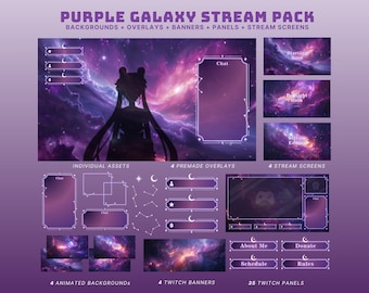 purple twitch overlay animated vtuber background galaxy purple cloud twitch overlay purple twitch banner purple stream package animated