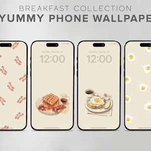 Iphone cute wallpaper breakfast eggs bacon food wallpaper digital download wallpaper art minimalist background yummy beige aesthetic