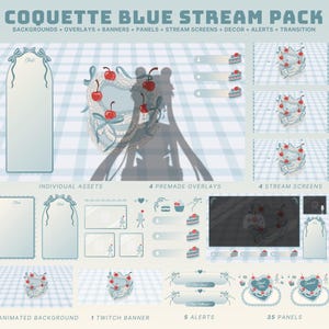 blue vtuber stream package cute blue twitch overlay coquette twitch pack blue stinger cute twitch alerts animated blue stream screens obs