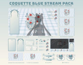 blauw vtuber-streampakket schattige blauwe twitch-overlay coquette twitch-pakket blauwe stinger schattige twitch-waarschuwingen geanimeerde blauwe stream-schermen obs