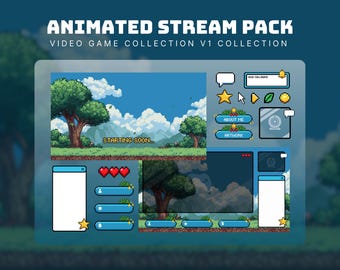 Pixel Art Twitch Overlay Package Animated Retro Gaming Stream package animated fantasy stream overlay cozy stream screens pixel streamer rpg