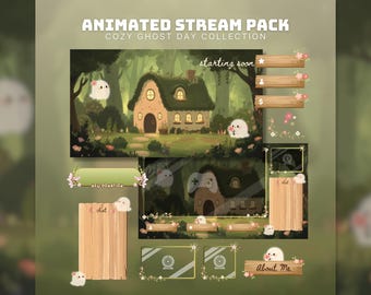 Paquete de contenido animado "Cozy Ghost Cottagecore Stream Pack": Superposición animada de Halloween (Descarga digital)