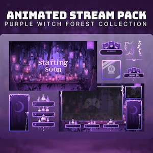 Lila Twitch Paket Hexe Twitch Overlay Lila Vtuber Hintergrund Hexe Lila Twitch Pack Halloween Overlay Hexe Wald Bach
