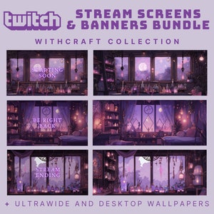 Purple twitch overlay witch animated stream screen halloween twitch banner witchcraft overlay purple twitch stream witchcraft background