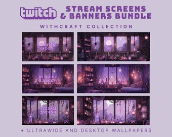 Purple twitch overlay witch animated stream screen halloween twitch banner witchcraft overlay purple twitch stream witchcraft background