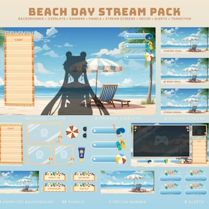 cozy beach stream pack summer twitch package animated beach vtuber background beach overlay summer stream package animated stream screens