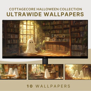 ultrawide halloween wallpaper ghost wallpaper autumn ultrawide wallpaper cottagecore desktop wallpaper fall ultra wide wallpaper halloween