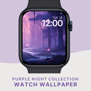 estetica viola apple watch face carta da parati viola anime foresta orologio carta da parati farfalle incantate quadrante dell'orologio accogliente notte viola carta da parati