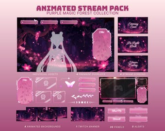 Pink Vtuber Stream Package enchanted forest Animated Twitch Overlay Fairycore Stream Screens Cozy Fantasy Overlay Pack pink cottagecore obs