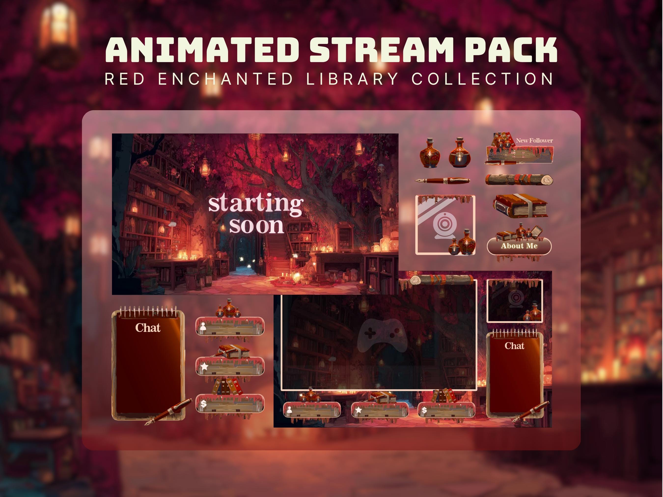 red forest stream pack enchanted library twitch overlay cozy forest stream package autumn vtuber background animated forest witch overlay