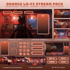 Lofi twitch overlay vtuber stream overlay lofi twitch banners animated neon overlay stream package animated vtuber background lofi overlay